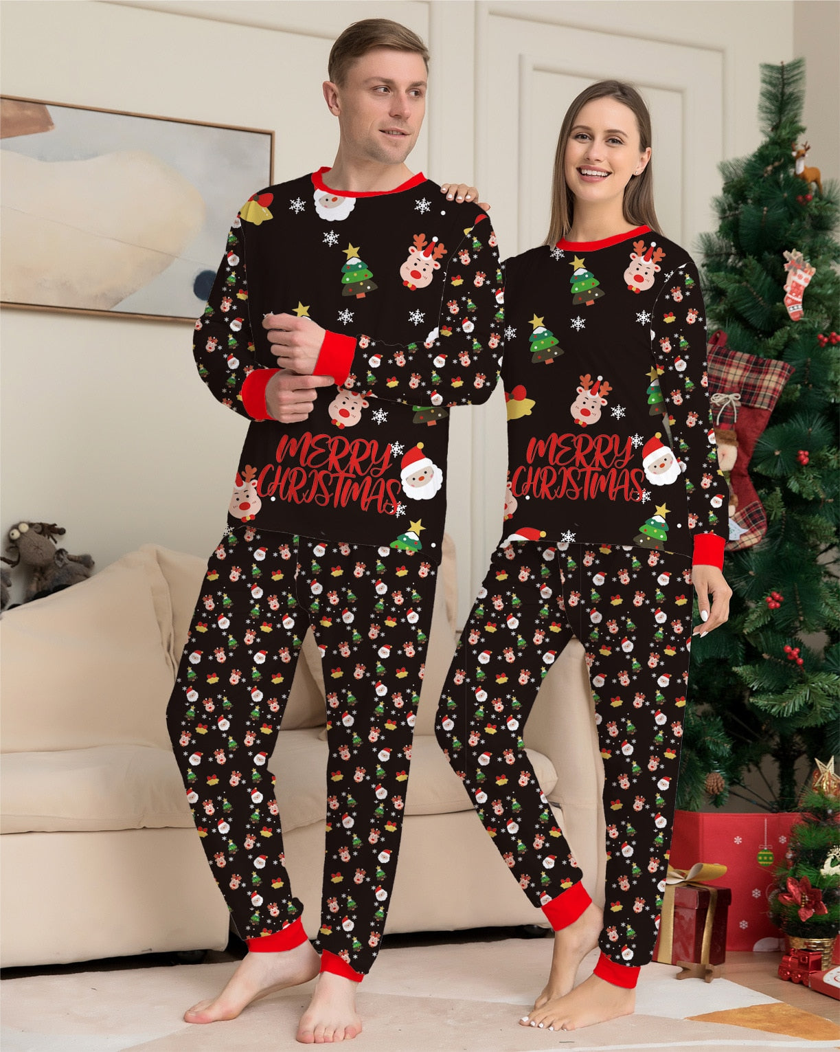 Family Matching Pajamas Set New Arrivals Christmas Tree Santa Deer Print Adult Kids Pjs Baby Jumpsuit, Dog