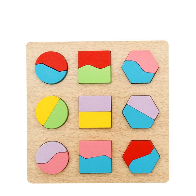 Colorful 3D Puzzle Wooden Tangram Math Toys Cube Game Children Pre-school Magination Shapes Puzzle Educational