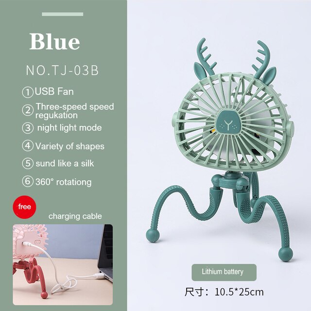 Stroller Fan Portable Desk Handheld Baby Bed Car Seat Fan USB Rechargeable Fan Baby Stroller Accessories Fan For Baby Stroller