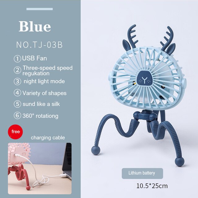 Stroller Fan Portable Desk Handheld Baby Bed Car Seat Fan USB Rechargeable Fan Baby Stroller Accessories Fan For Baby Stroller