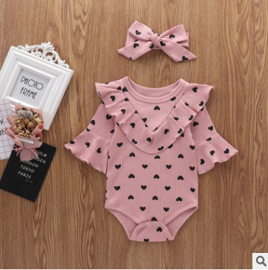 Newborn Girls Baby Romper Polka Dot Hearts
