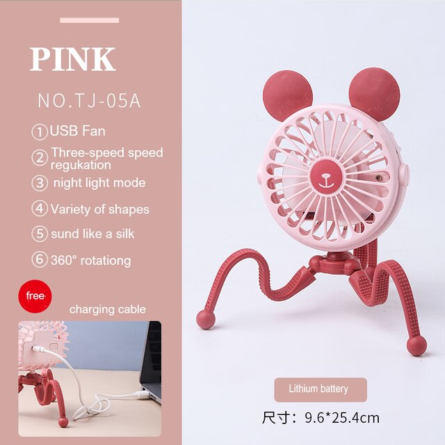 Stroller Fan Portable Desk Handheld Baby Bed Car Seat Fan USB Rechargeable Fan Baby Stroller Accessories Fan For Baby Stroller