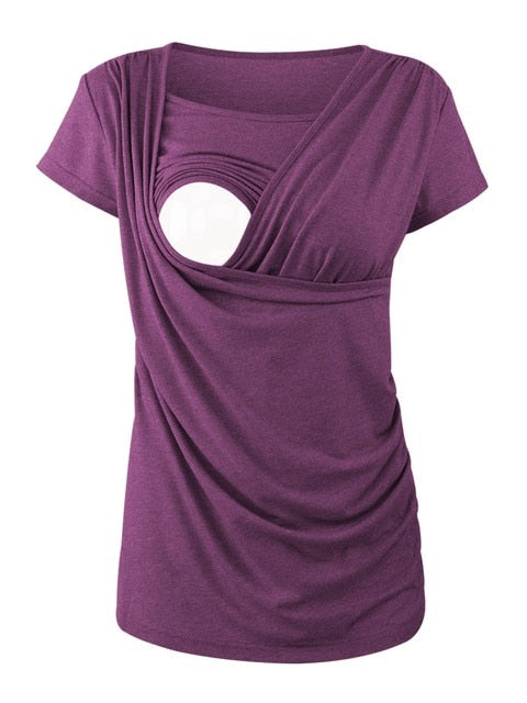 Summer Maternity Nursing Tops Casual Short Sleeve