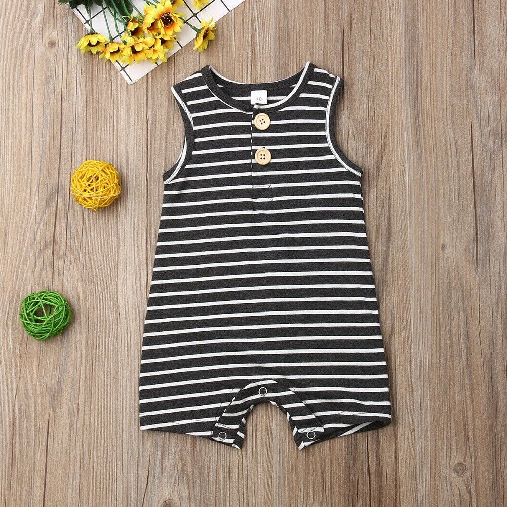 Infant Baby Boy Girl Striped Romper Clothes Sleeveless Striped Summer Outfit Jumpsuit