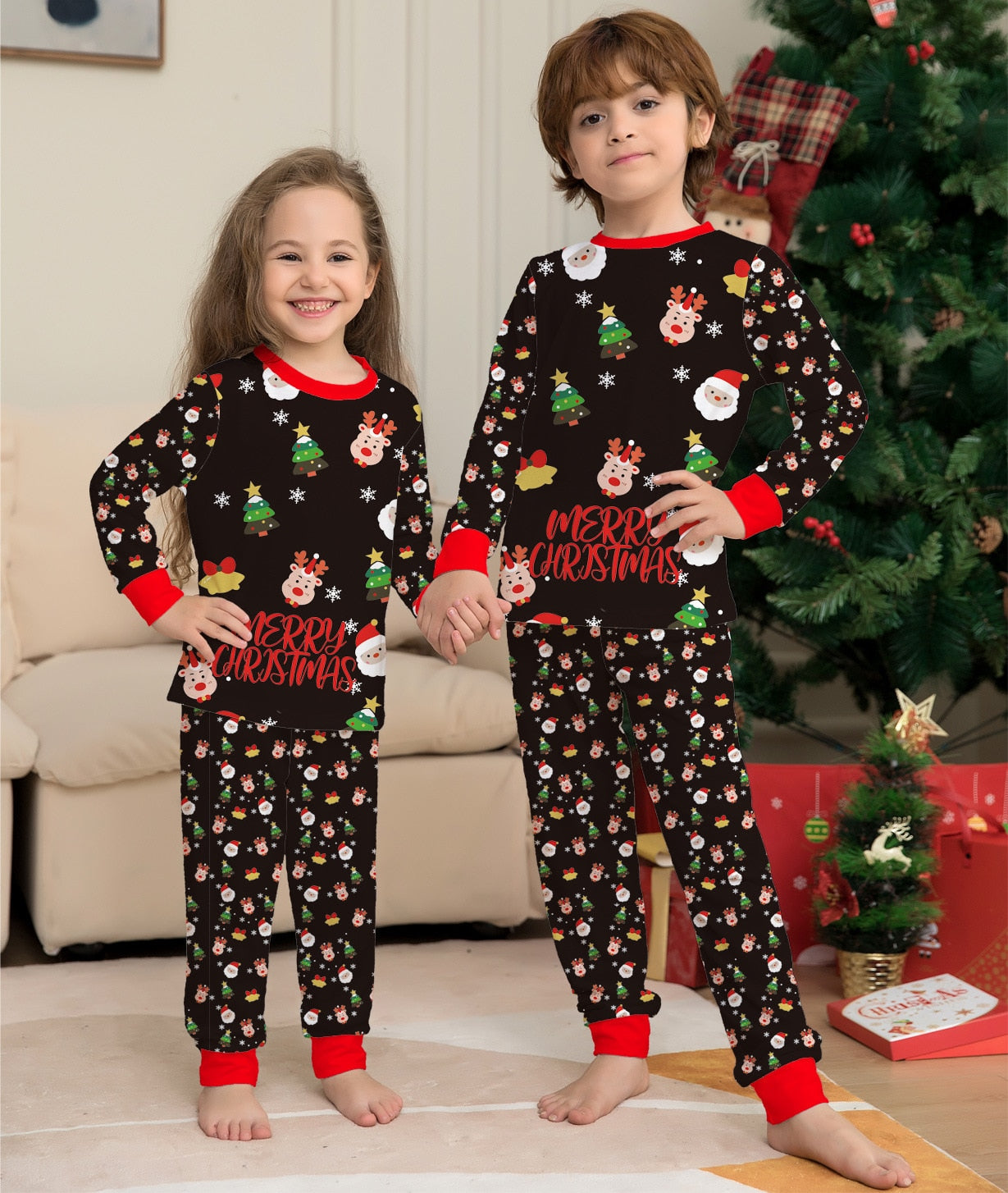 Family Matching Pajamas Set New Arrivals Christmas Tree Santa Deer Print Adult Kids Pjs Baby Jumpsuit, Dog