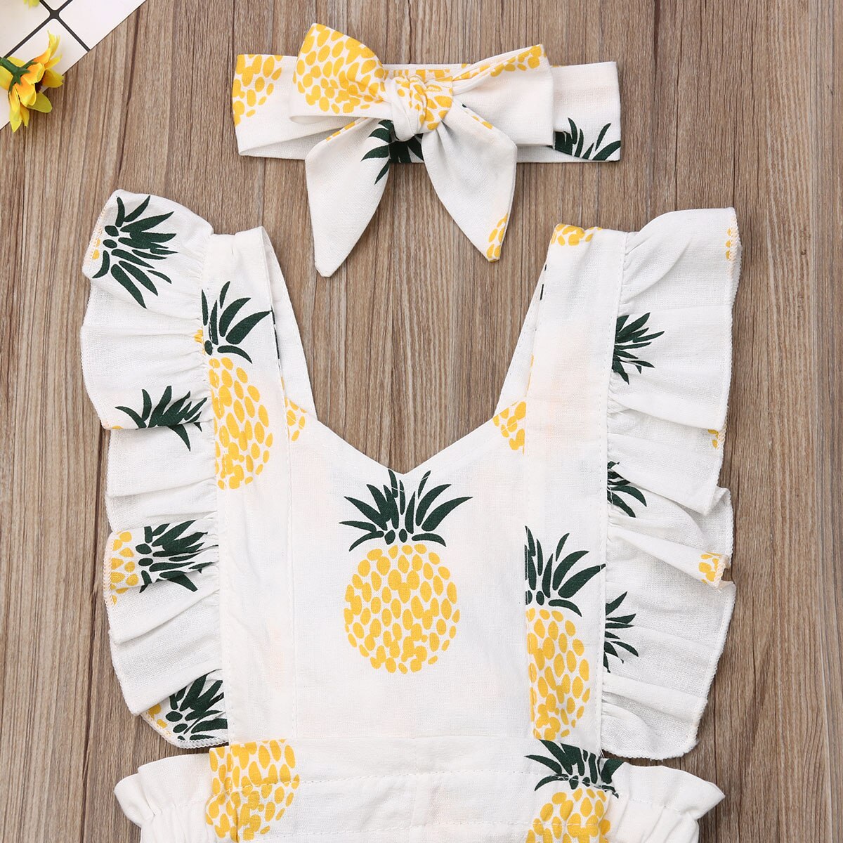 Pineapple Ruffle Romper Jumpsuit & Headband 2Pcs