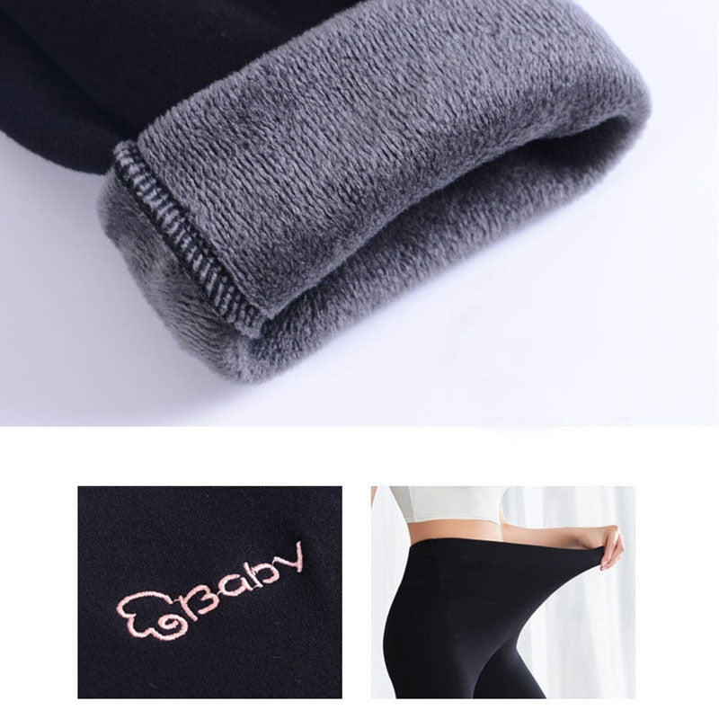 Winter Warm Velvet Maternity high waist support Leggings