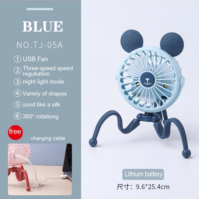 Stroller Fan Portable Desk Handheld Baby Bed Car Seat Fan USB Rechargeable Fan Baby Stroller Accessories Fan For Baby Stroller