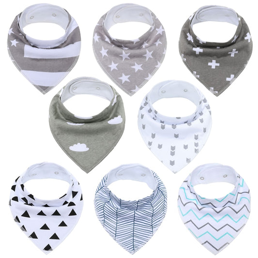 8Pcs Soft Comfortable Colorful 100% Organic Cotton And Baby Bandana Baby Bibs