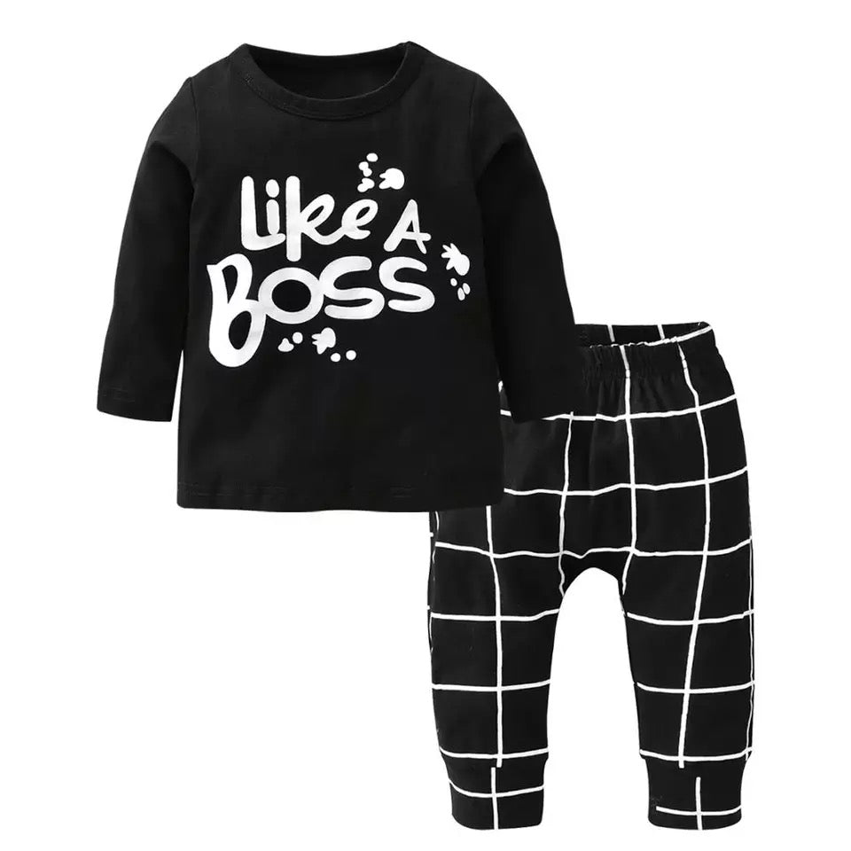 Baby Boy Girl Clothes Newborn Long-sleeved Letter Like A Boss T-shirt+Pants 2 Pcs/Suit Infant Clothing Set