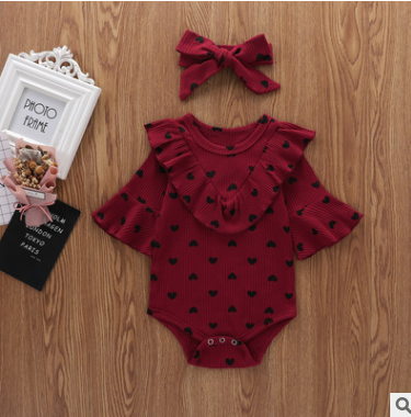 Newborn Girls Baby Romper Polka Dot Hearts