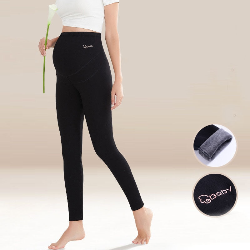 Winter Warm Velvet Maternity high waist support Leggings