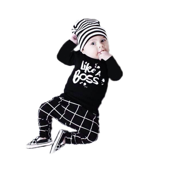 Baby Boy Girl Clothes Newborn Long-sleeved Letter Like A Boss T-shirt+Pants 2 Pcs/Suit Infant Clothing Set