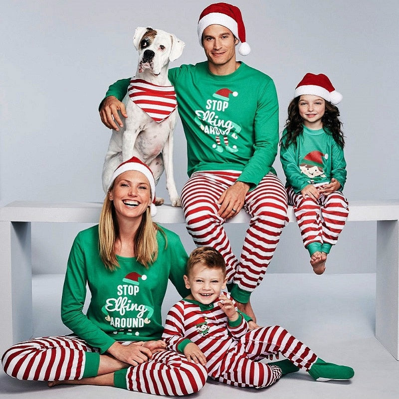 Funny Xmas Stop Elfing Around Family Matching Pajamas