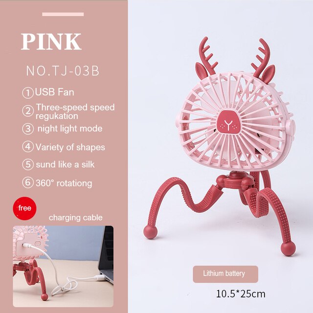 Stroller Fan Portable Desk Handheld Baby Bed Car Seat Fan USB Rechargeable Fan Baby Stroller Accessories Fan For Baby Stroller
