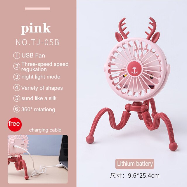 Stroller Fan Portable Desk Handheld Baby Bed Car Seat Fan USB Rechargeable Fan Baby Stroller Accessories Fan For Baby Stroller