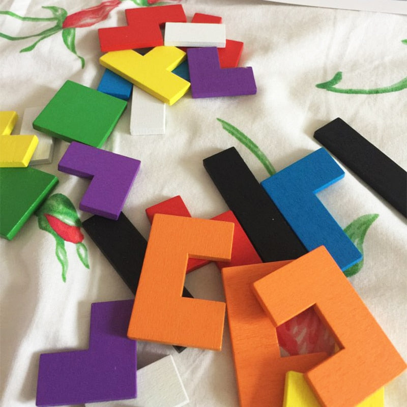 Colorful 3D Puzzle Wooden Tangram Math Toys Cube Game Children Pre-school Magination Shapes Puzzle Educational