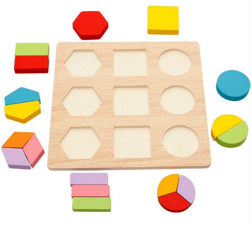 Colorful 3D Puzzle Wooden Tangram Math Toys Cube Game Children Pre-school Magination Shapes Puzzle Educational