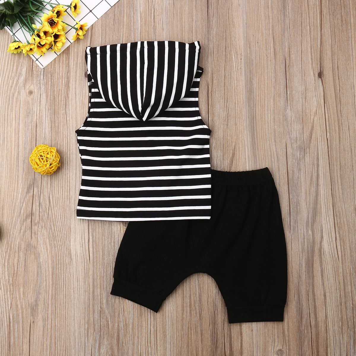 "endless stripes" Hooded Shirt & Zipper Shorts 2Pcs