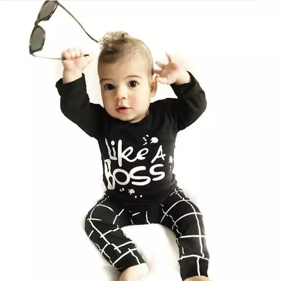 Baby Boy Girl Clothes Newborn Long-sleeved Letter Like A Boss T-shirt+Pants 2 Pcs/Suit Infant Clothing Set