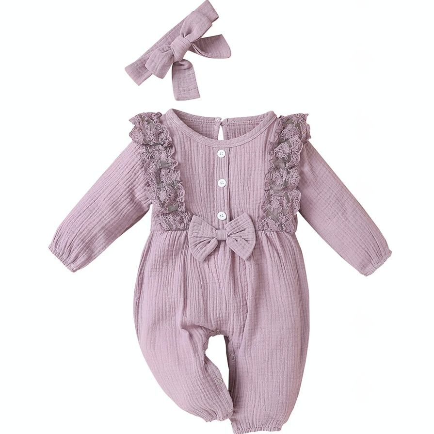 Tie dye Print Jumpsuit Newborn Infant Baby Girl Cotton Linen Romper Lace Bow One Piece Jumpsuit Clothes baby girl winter clothes