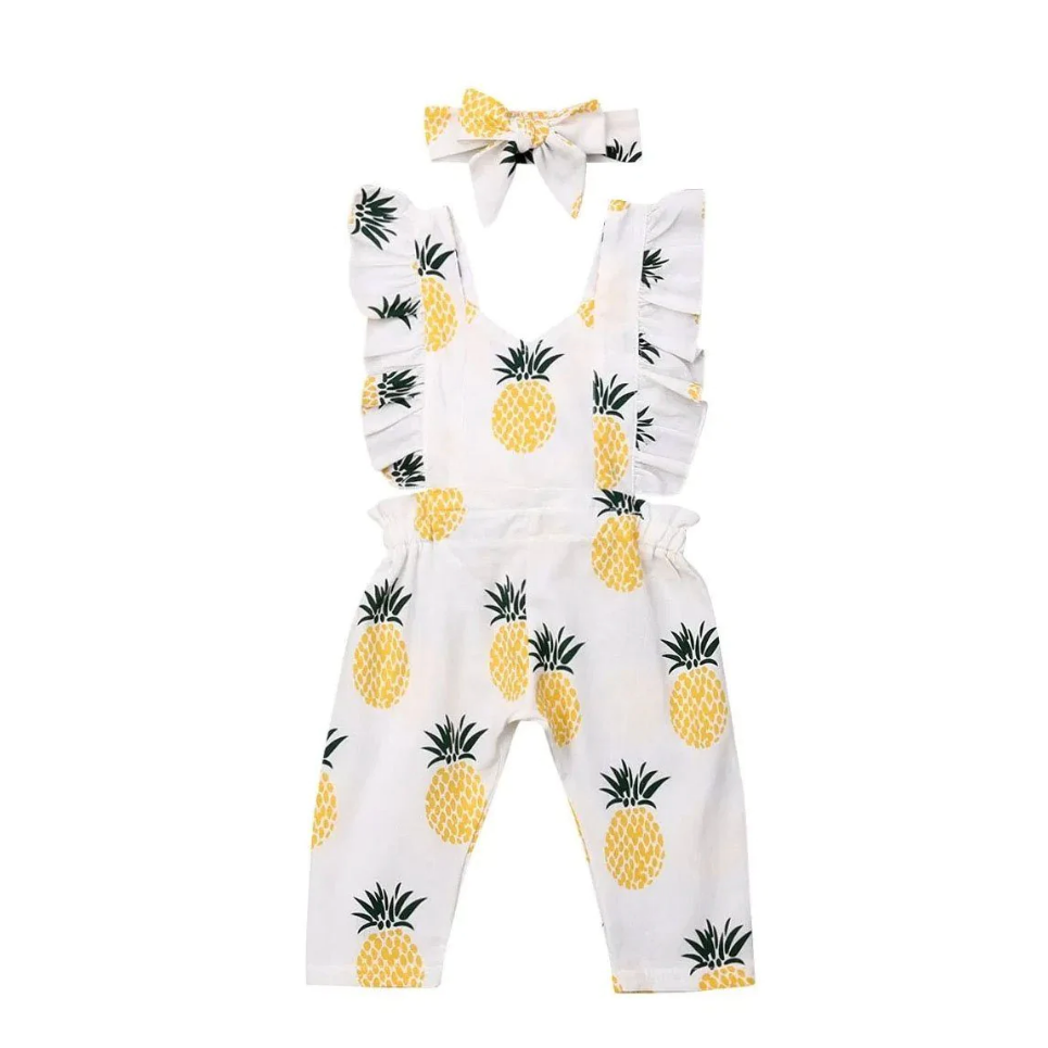 Pineapple Ruffle Romper Jumpsuit & Headband 2Pcs