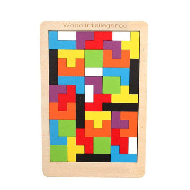 Colorful 3D Puzzle Wooden Tangram Math Toys Cube Game Children Pre-school Magination Shapes Puzzle Educational