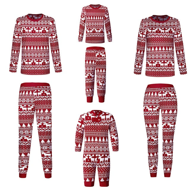 Family Matching Outfits Christmas Pajamas Sets Classic Elk Red Print Adult Dad Mother Daughter Sleepwear Baby Boys Girls Clothes