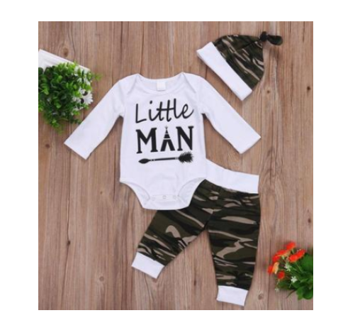 "LITTLE MAN" 3-PIECE CAMOUFLAGE BABY, TODDLER OUTFIT