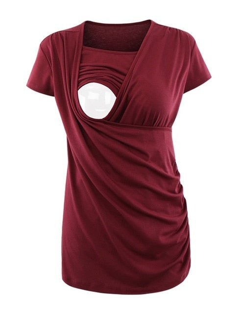 Summer Maternity Nursing Tops Casual Short Sleeve