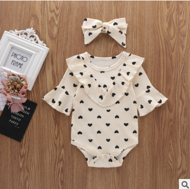 Newborn Girls Baby Romper Polka Dot Hearts