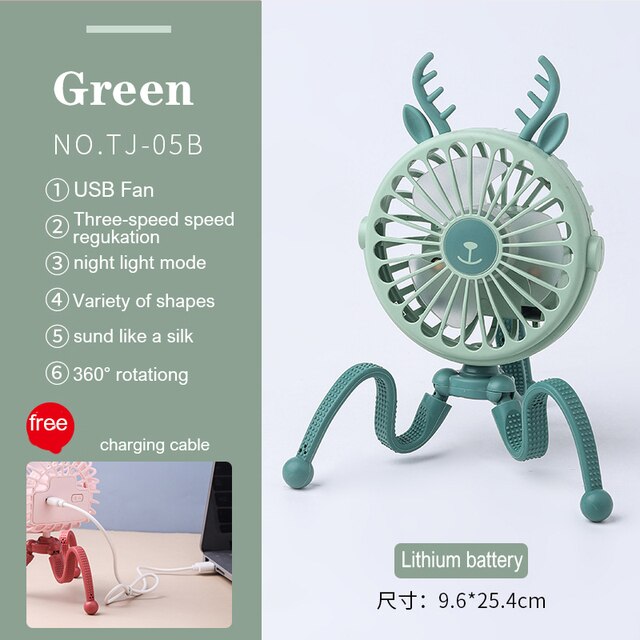 Stroller Fan Portable Desk Handheld Baby Bed Car Seat Fan USB Rechargeable Fan Baby Stroller Accessories Fan For Baby Stroller