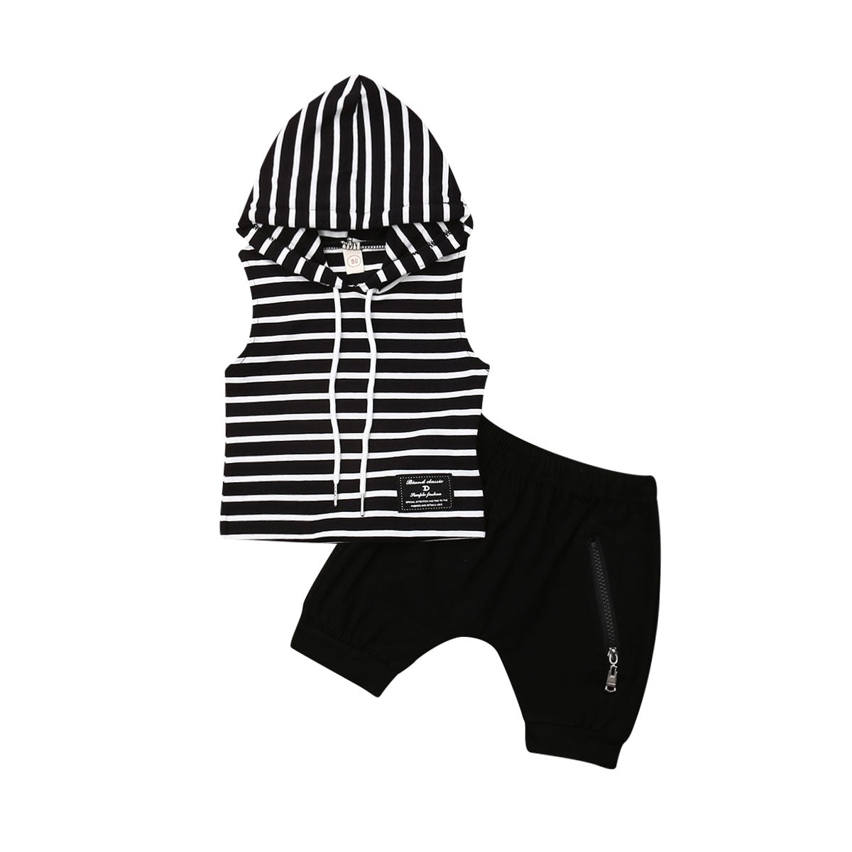 "endless stripes" Hooded Shirt & Zipper Shorts 2Pcs