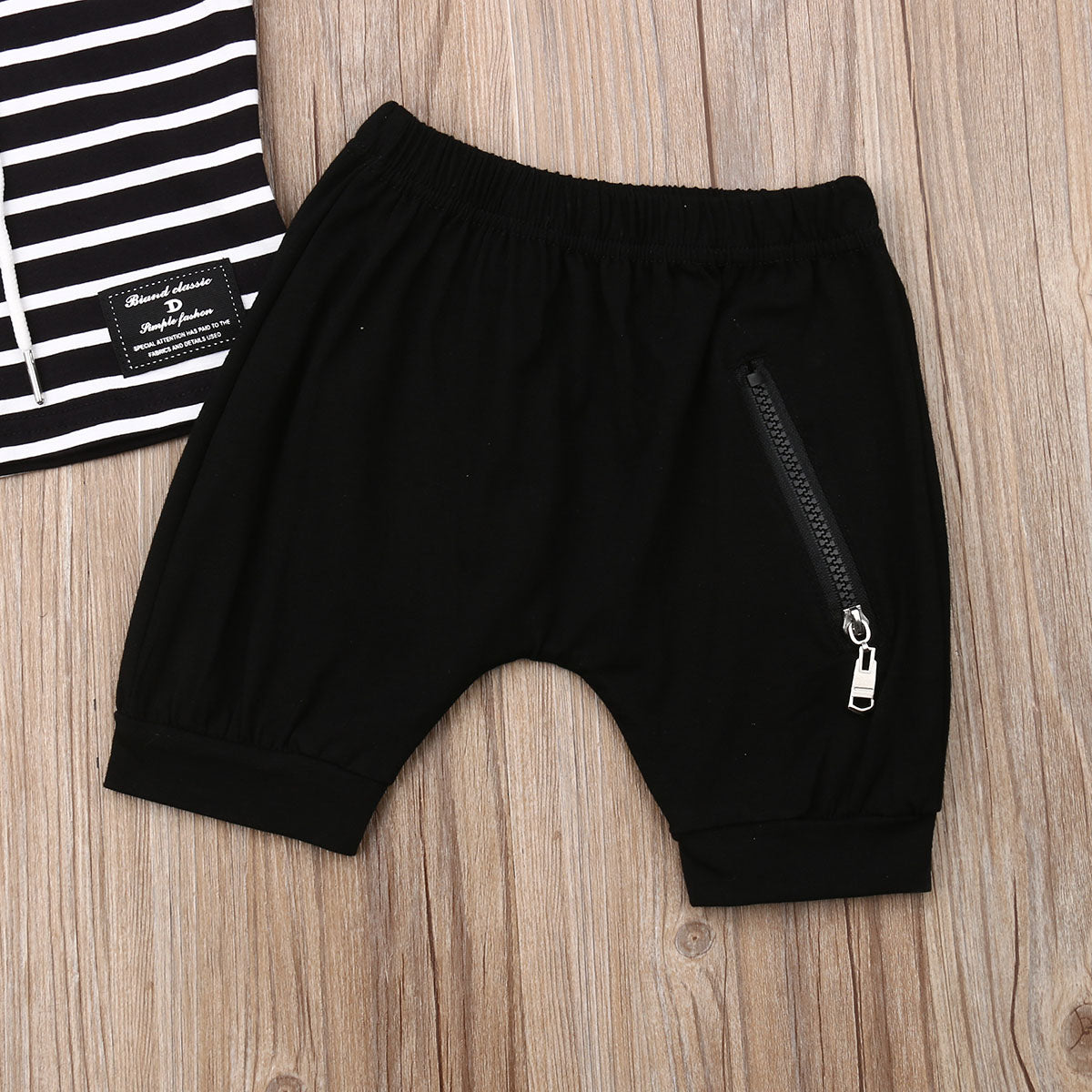 "endless stripes" Hooded Shirt & Zipper Shorts 2Pcs