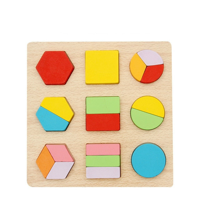 Colorful 3D Puzzle Wooden Tangram Math Toys Cube Game Children Pre-school Magination Shapes Puzzle Educational