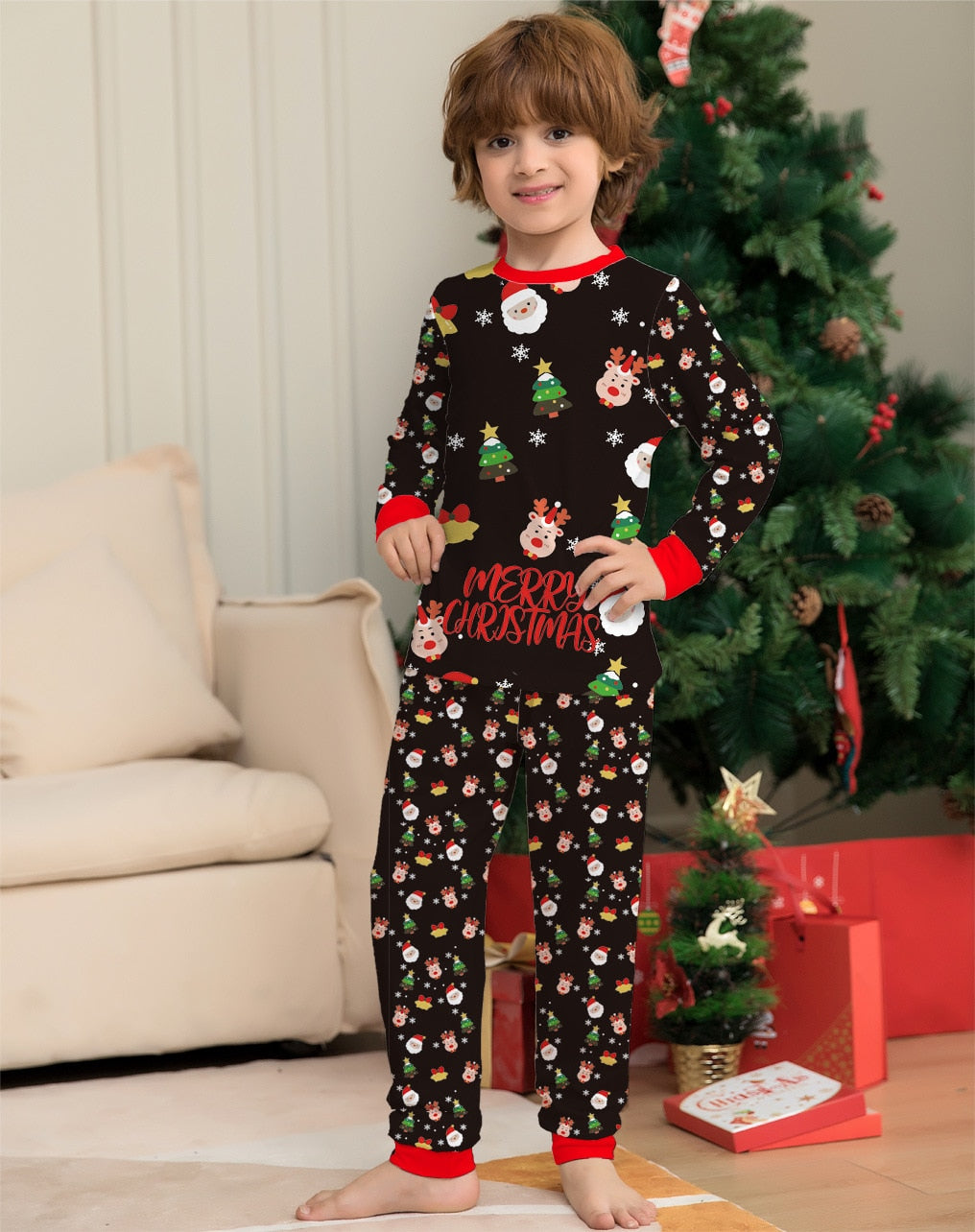 Family Matching Pajamas Set New Arrivals Christmas Tree Santa Deer Print Adult Kids Pjs Baby Jumpsuit, Dog