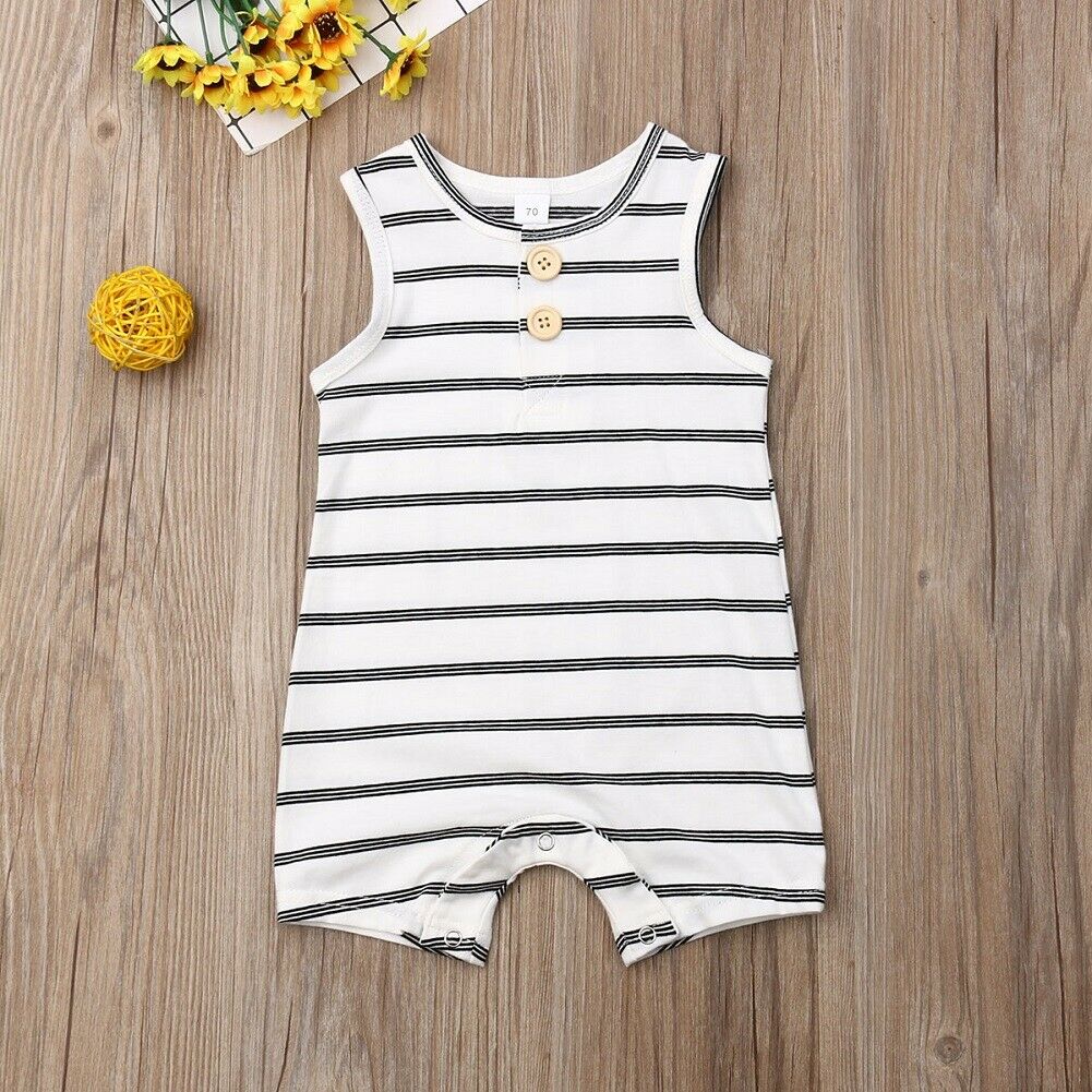 Infant Baby Boy Girl Striped Romper Clothes Sleeveless Striped Summer Outfit Jumpsuit