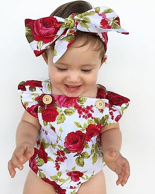 Adorable 2pcs Rose Romper+Headband