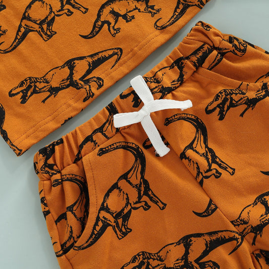 Dinosaur Tank Top with Elastic Waist Shorts Summer Outfit 2Pcs Set