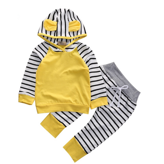 Yellow Striped Hooded jump suit
