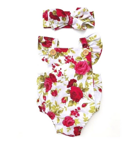 Adorable 2pcs Rose Romper+Headband