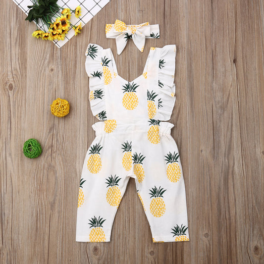 Pineapple Ruffle Romper Jumpsuit & Headband 2Pcs