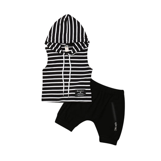 "endless stripes"  Hooded Shirt & Zipper Shorts 2Pcs