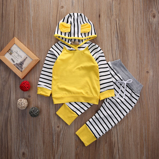 Yellow Striped Hooded jump suit