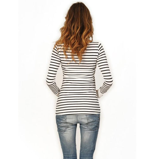 Spring Round Neck Striped Long Sleeves Nursing Top